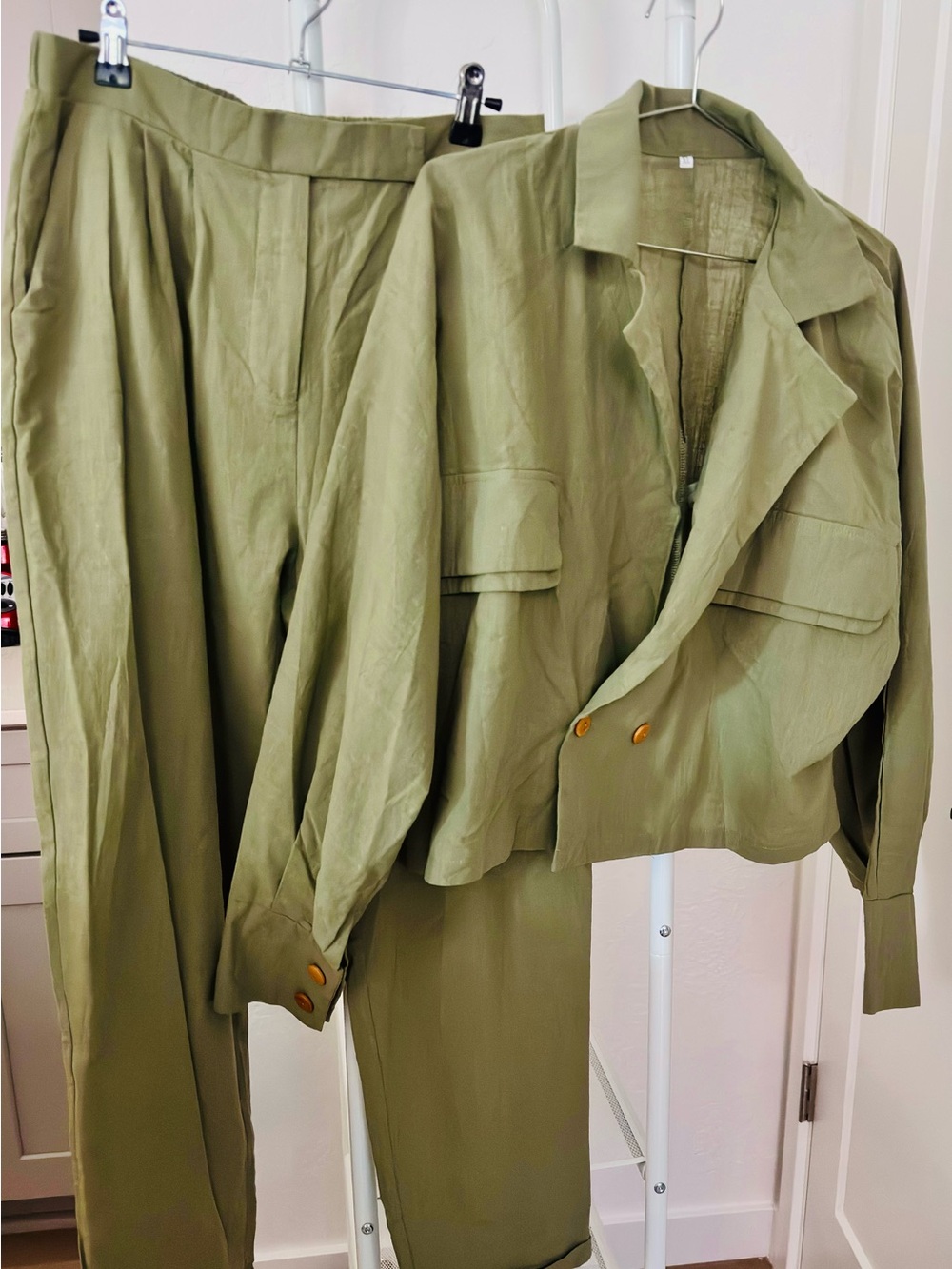 Olive Green Women's Two-Piece Blazer & Trousers Set by